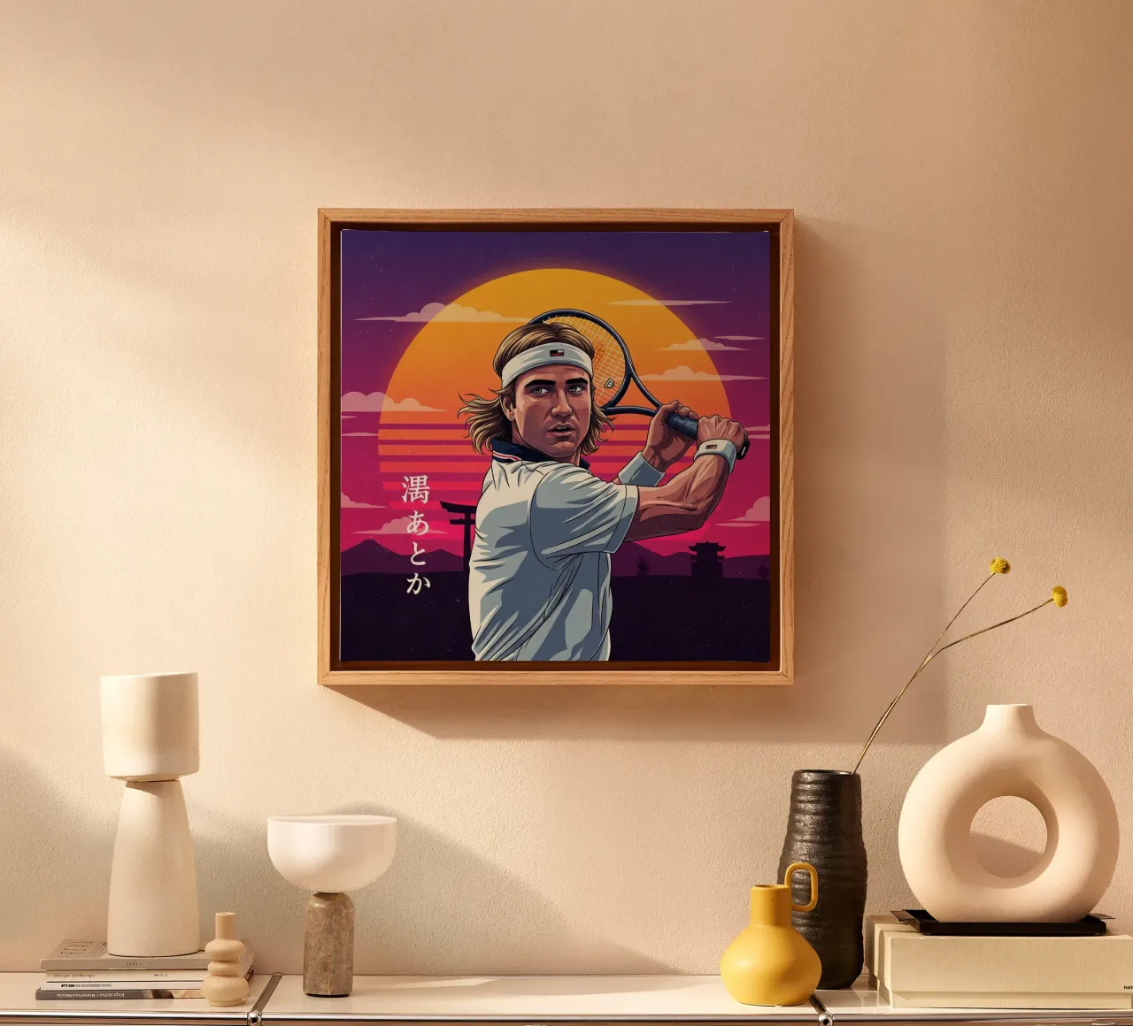 Andre Agassi - Arte retrò giapponese #1 tela con Cornice a cassetta da Lembayung art
