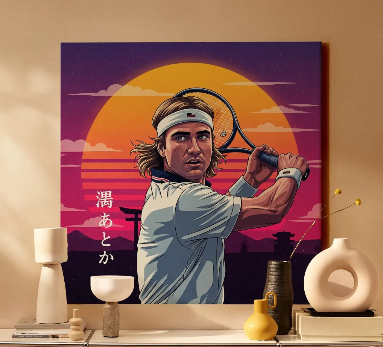 Andre Agassi - Arte retrò giapponese #1 tela con Cornice a cassetta da Lembayung art
