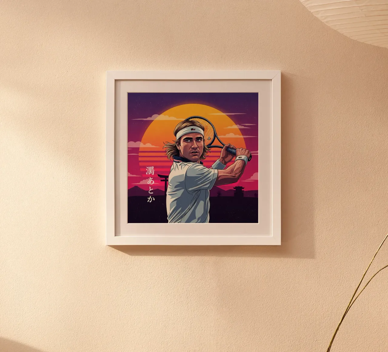 Andre Agassi - Arte retrò giapponese #1 poster con telaio in legno da Lembayung art
