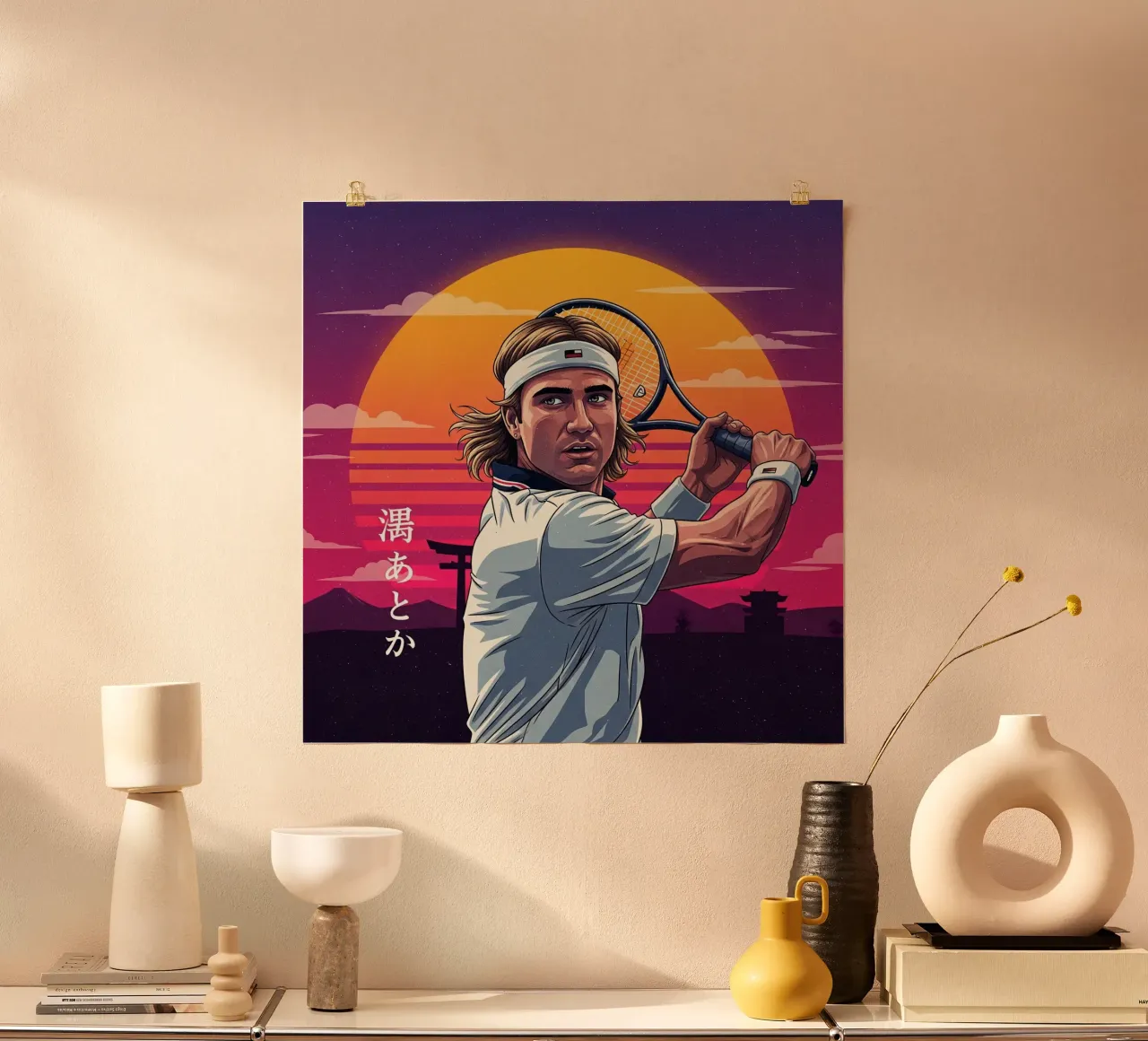 Andre Agassi - Arte retrò giapponese #1 poster con telaio in legno da Lembayung art