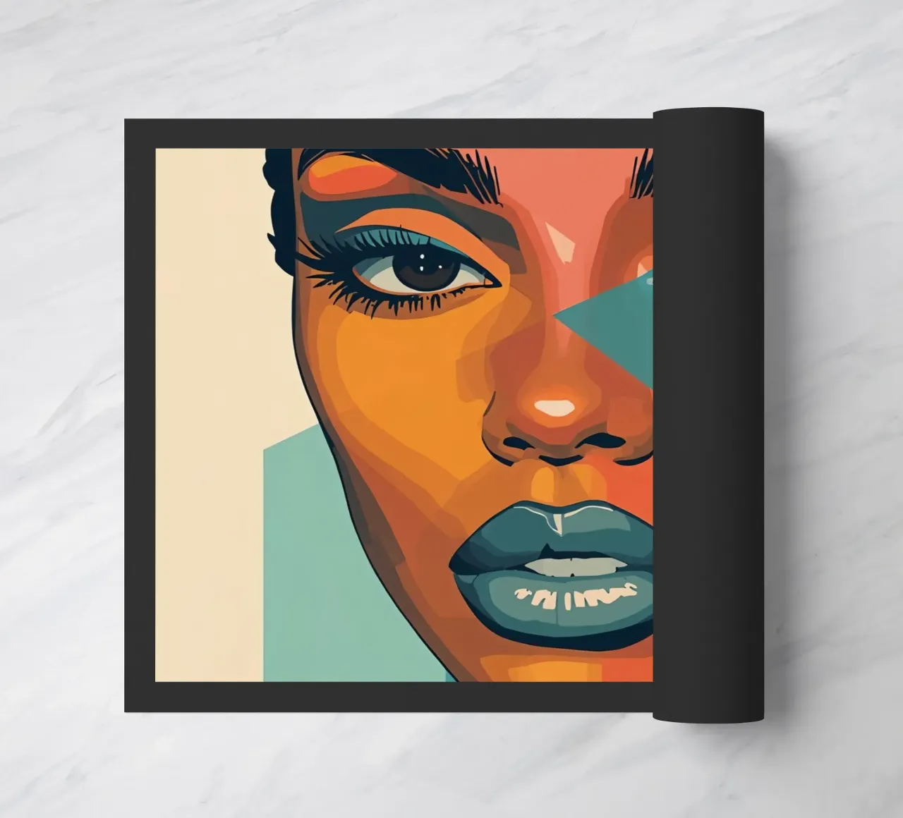 Woman's Face Portrait with Geometric Color Blocking doormat by DesignDoodle