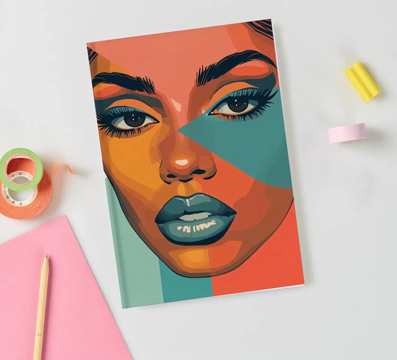 Woman's Face Portrait with Geometric Color Blocking notebook by DesignDoodle