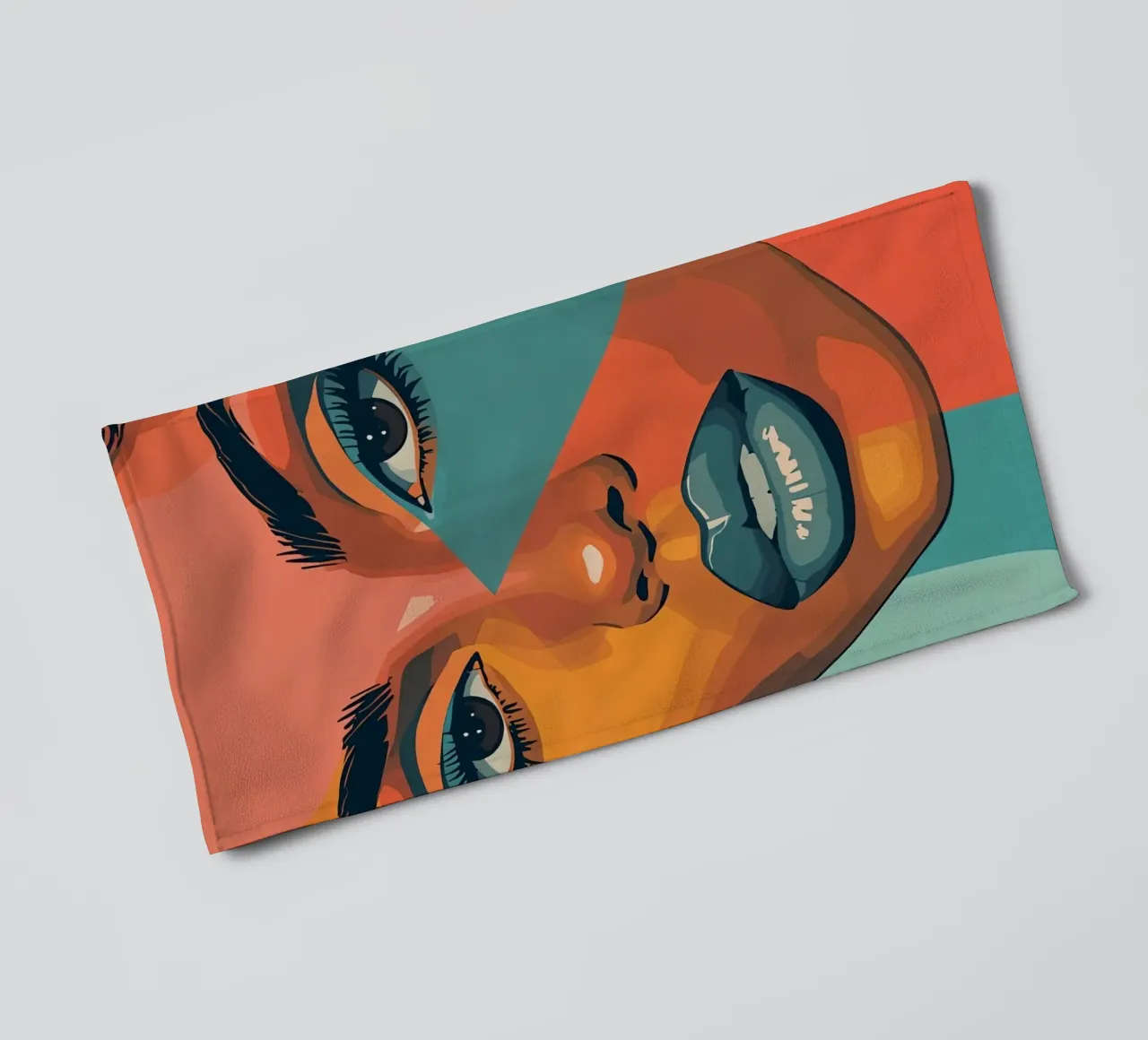Woman's Face Portrait with Geometric Color Blocking towel by DesignDoodle