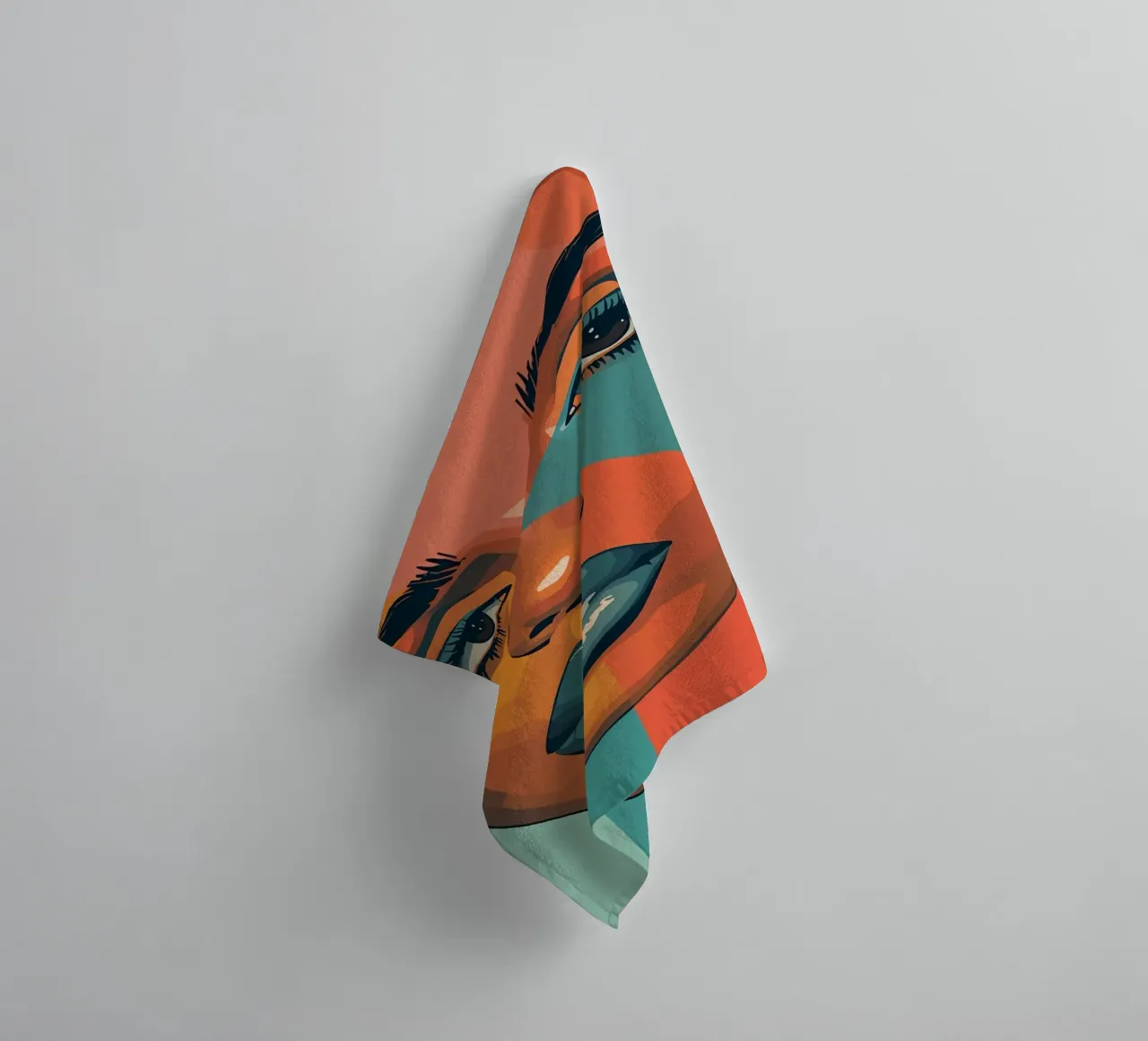 Woman's Face Portrait with Geometric Color Blocking towel by DesignDoodle