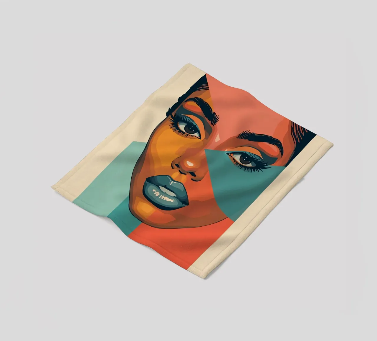 Woman's Face Portrait with Geometric Color Blocking fleece blanket by DesignDoodle
