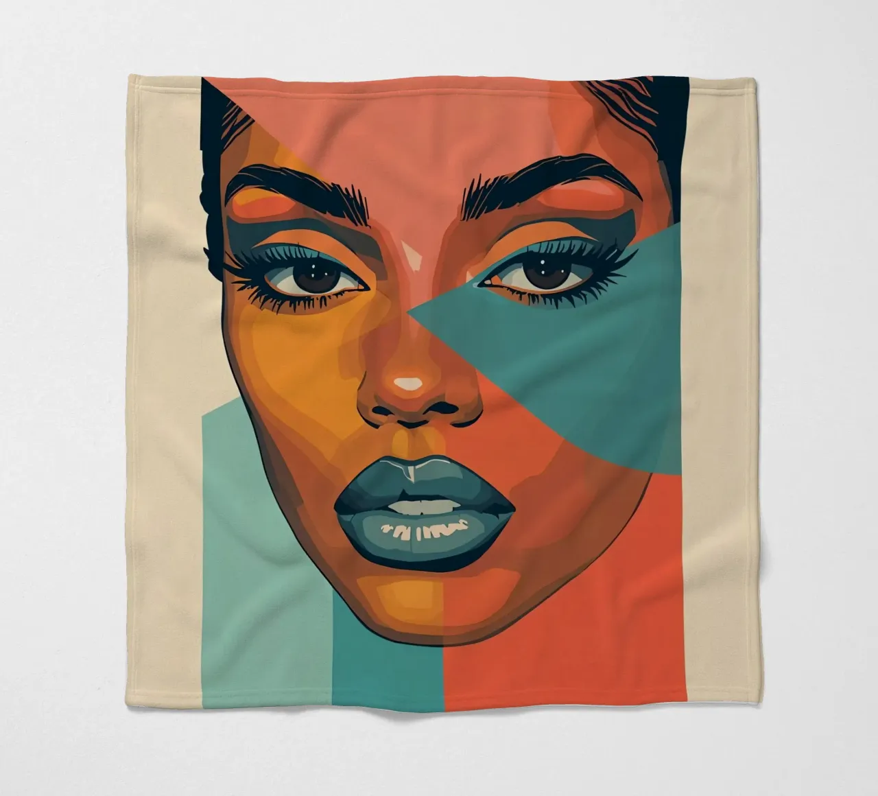 Woman's Face Portrait with Geometric Color Blocking fleece blanket by DesignDoodle