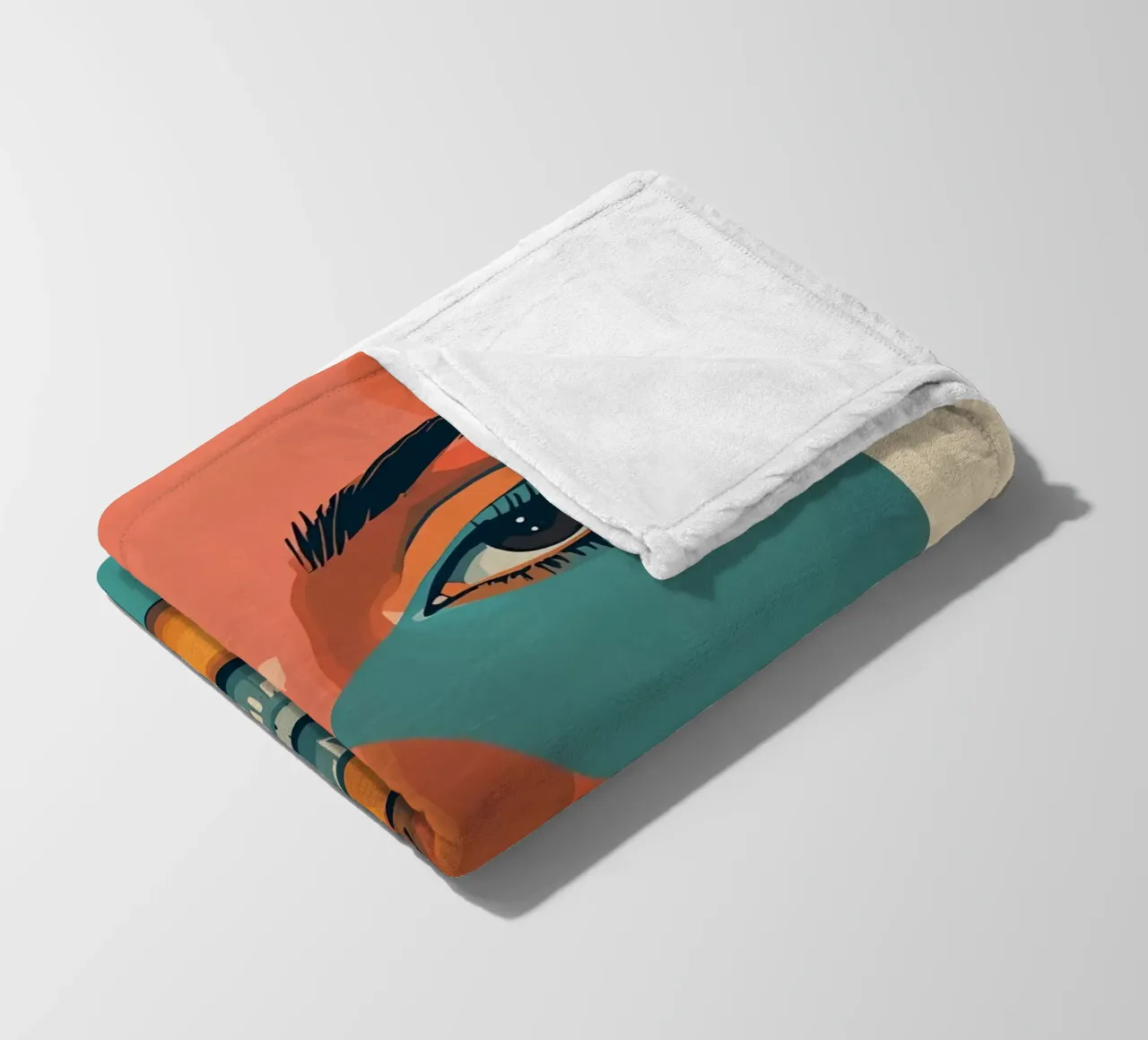 Woman's Face Portrait with Geometric Color Blocking fleece blanket by DesignDoodle