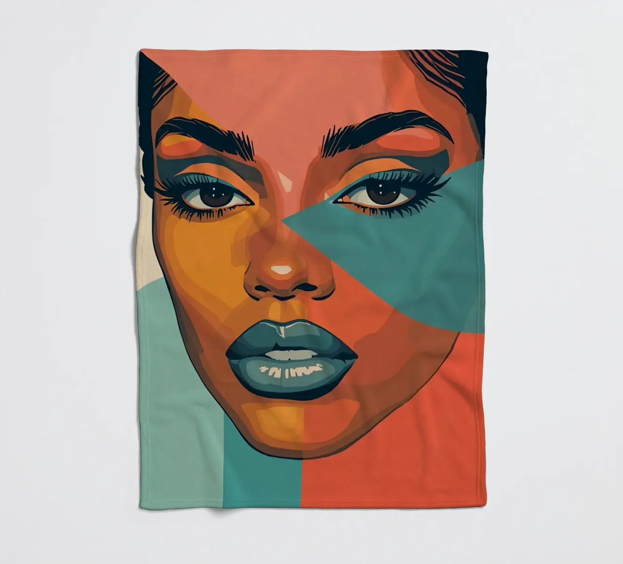 Woman's Face Portrait with Geometric Color Blocking fleece blanket by DesignDoodle