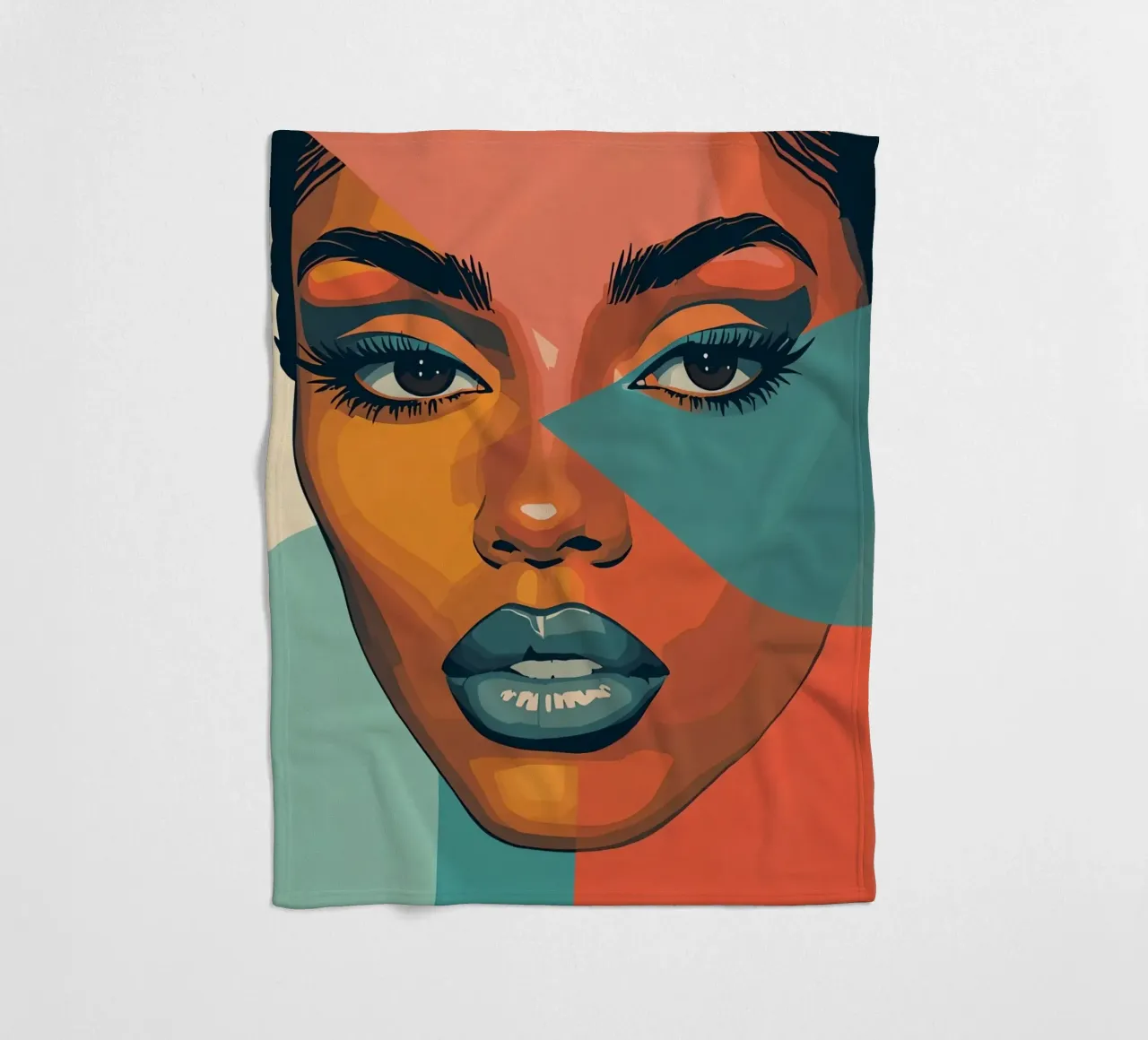 Woman's Face Portrait with Geometric Color Blocking fleece blanket by DesignDoodle