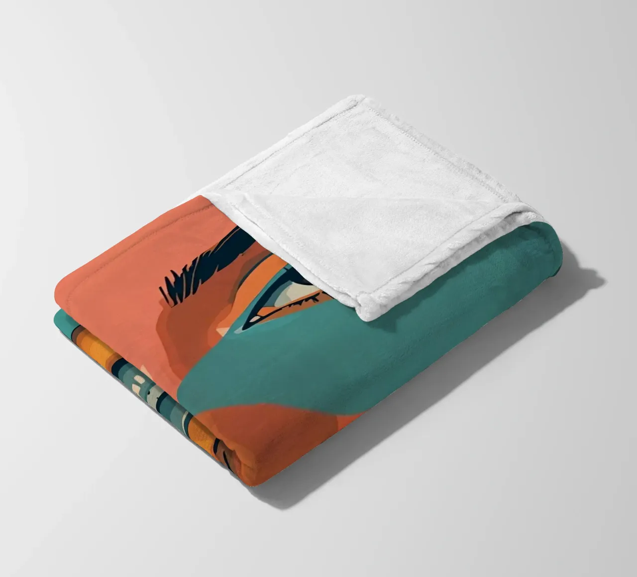Woman's Face Portrait with Geometric Color Blocking fleece blanket by DesignDoodle