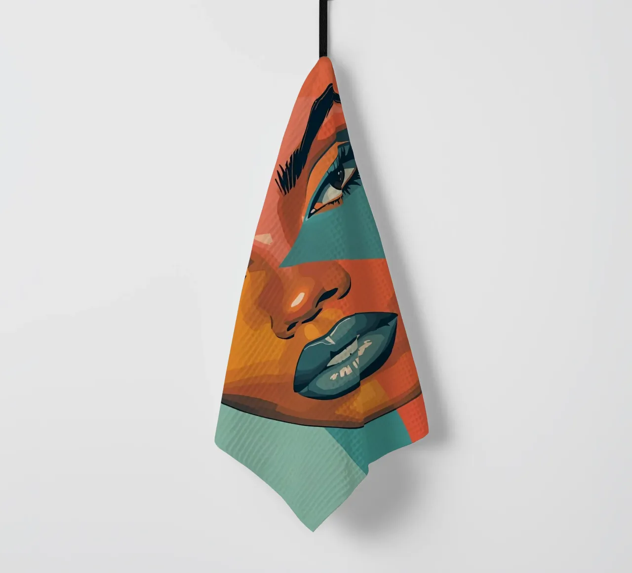 Woman's Face Portrait with Geometric Color Blocking tea towel by DesignDoodle