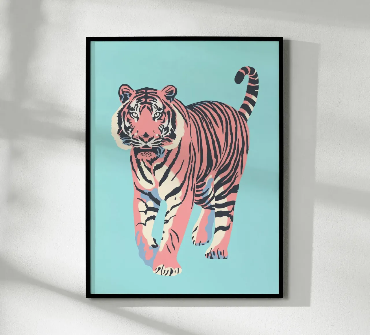 Stalking Tiger - Colori pastello poster con telaio in alluminio da Asha Designs