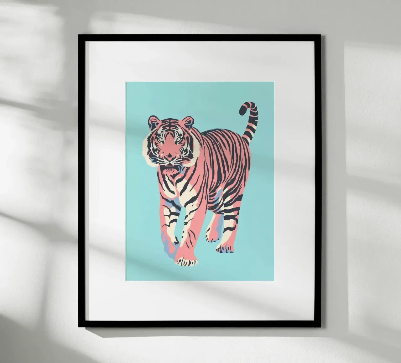 Stalking Tiger - Colori pastello poster con telaio in alluminio da Asha Designs