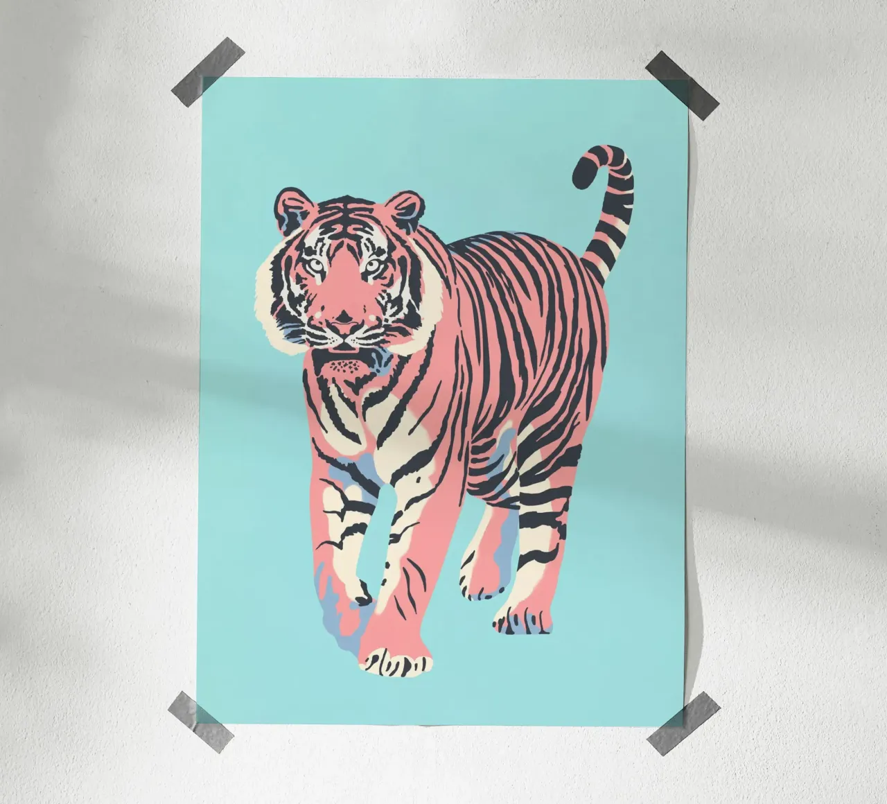 Stalking Tiger - Colori pastello poster con telaio in alluminio da Asha Designs