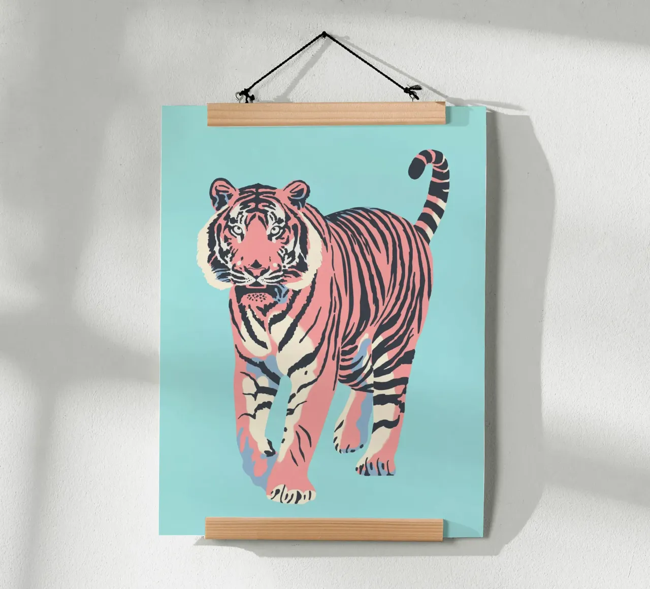 Stalking Tiger - Colori pastello poster con telaio in alluminio da Asha Designs