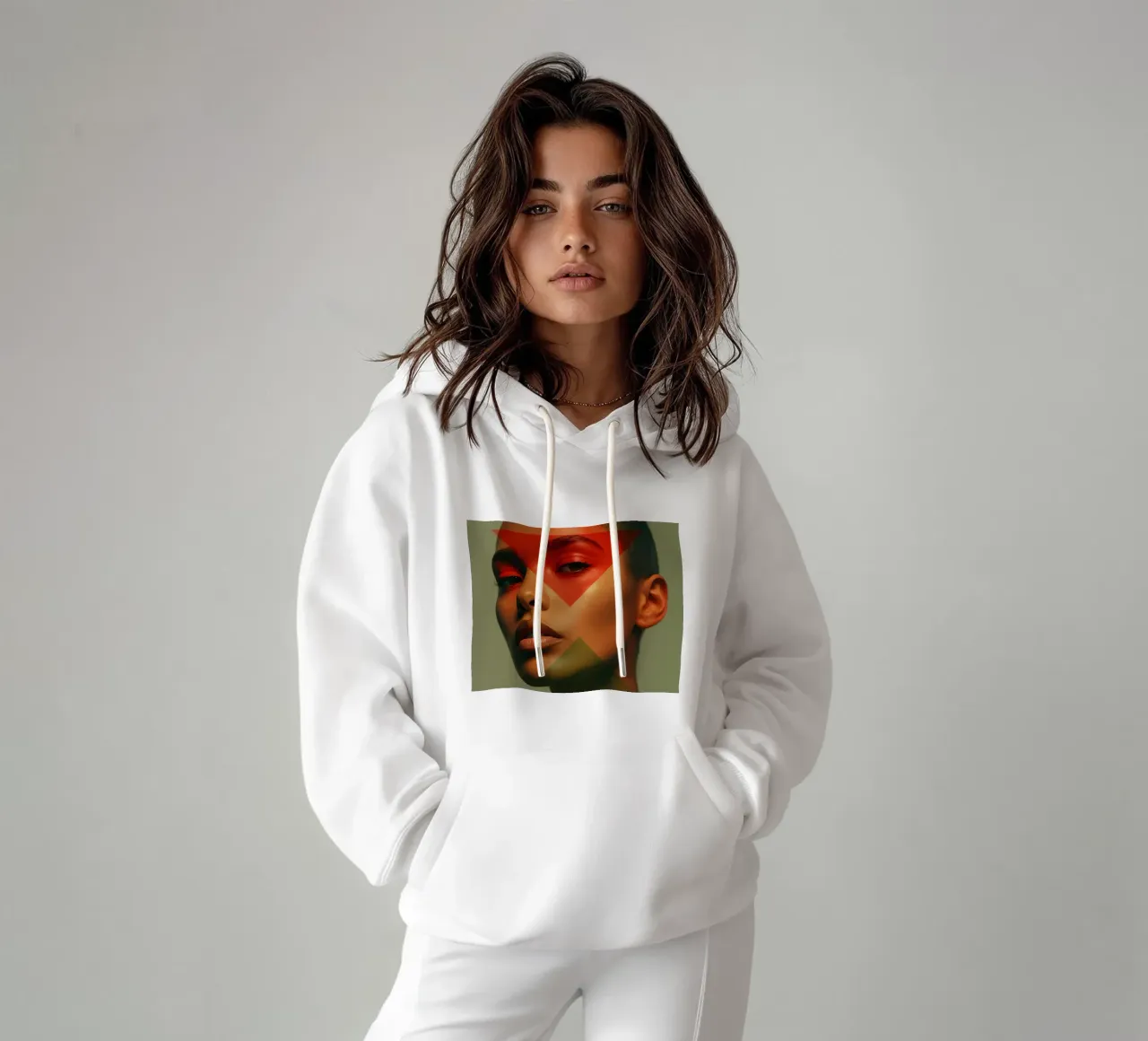 Ritratto di viso di donna calva con sovrapposizione geometrica felpa con cappuccio da DesignDoodle
