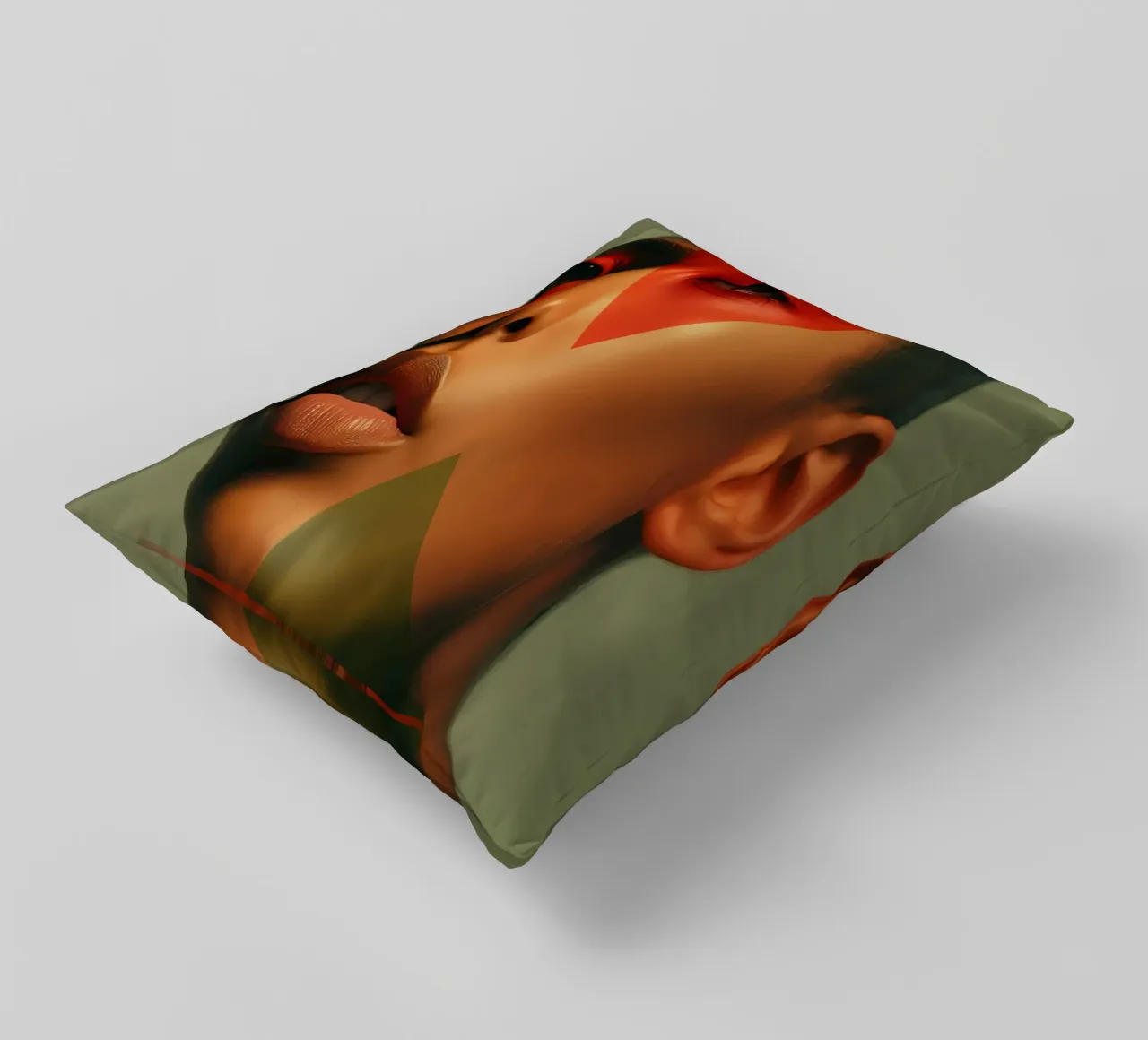 Ritratto di viso di donna calva con sovrapposizione geometrica cuscino da DesignDoodle