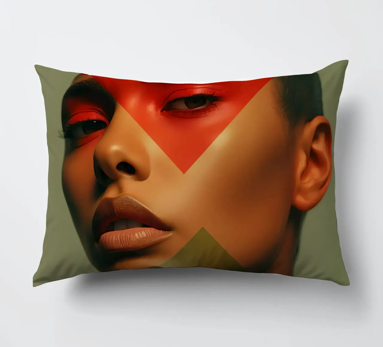 Ritratto di viso di donna calva con sovrapposizione geometrica cuscino da DesignDoodle