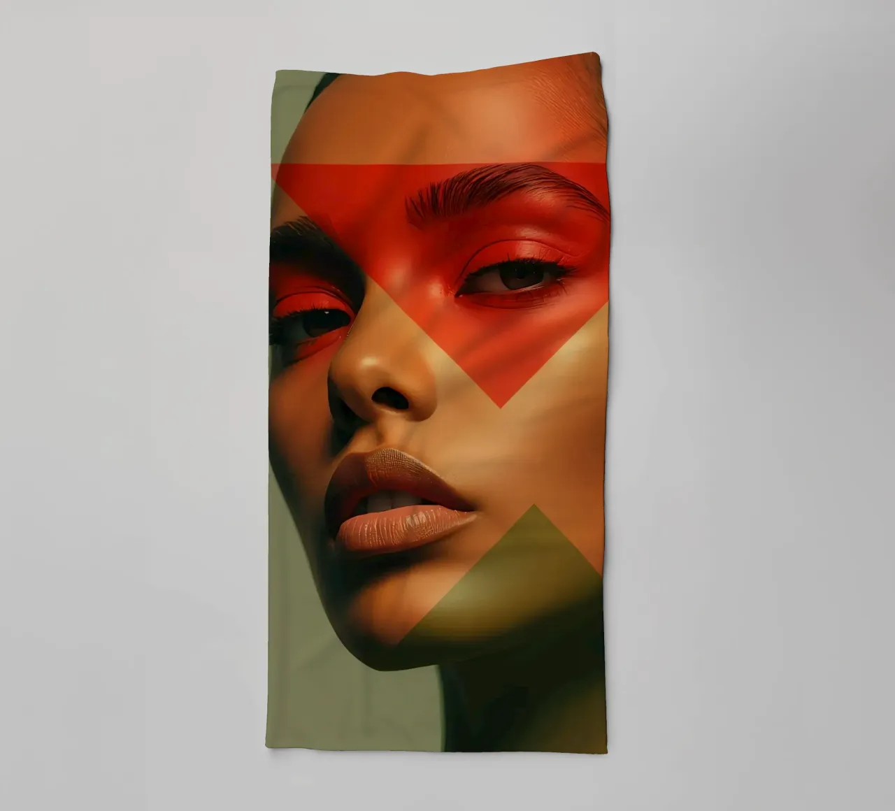 Bald Woman's Face Portrait with Geometric Overlay towel by DesignDoodle