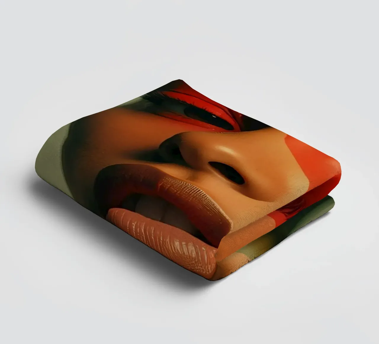 Bald Woman's Face Portrait with Geometric Overlay towel by DesignDoodle