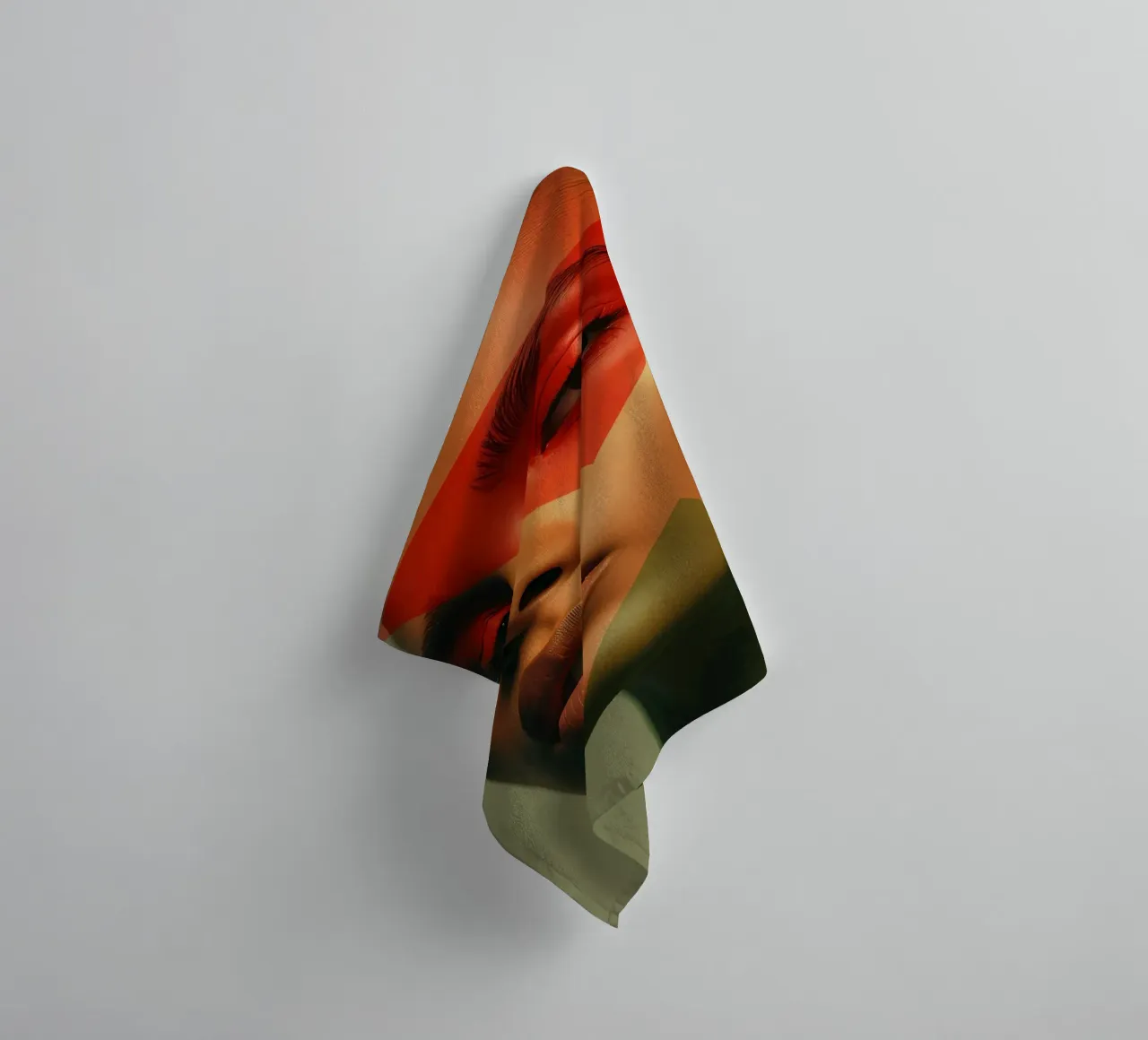 Bald Woman's Face Portrait with Geometric Overlay towel by DesignDoodle