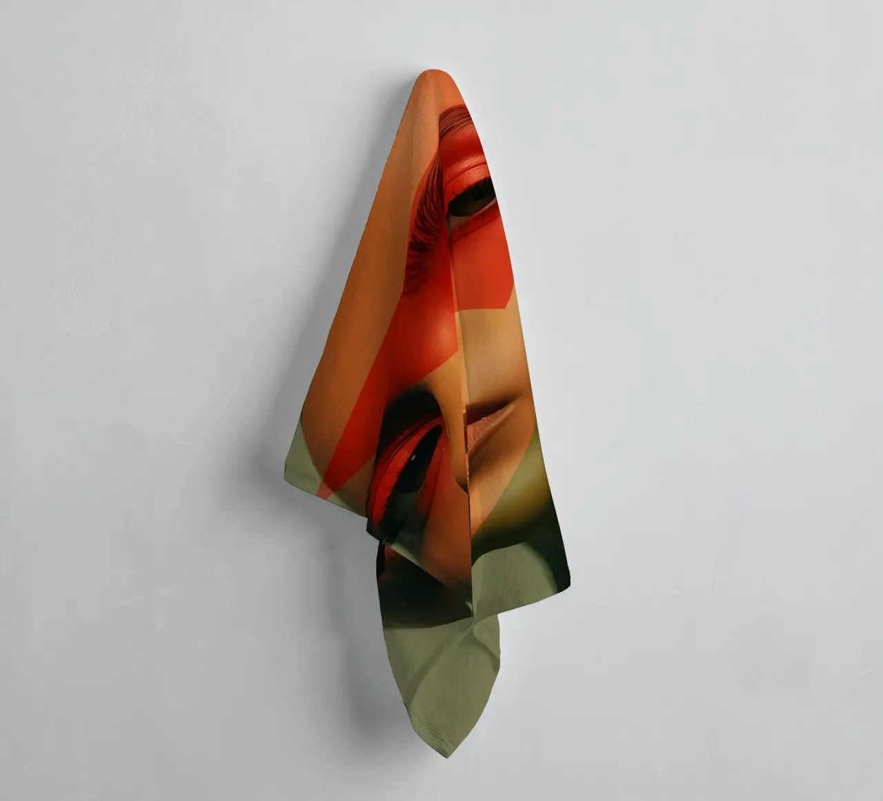 Bald Woman's Face Portrait with Geometric Overlay towel by DesignDoodle
