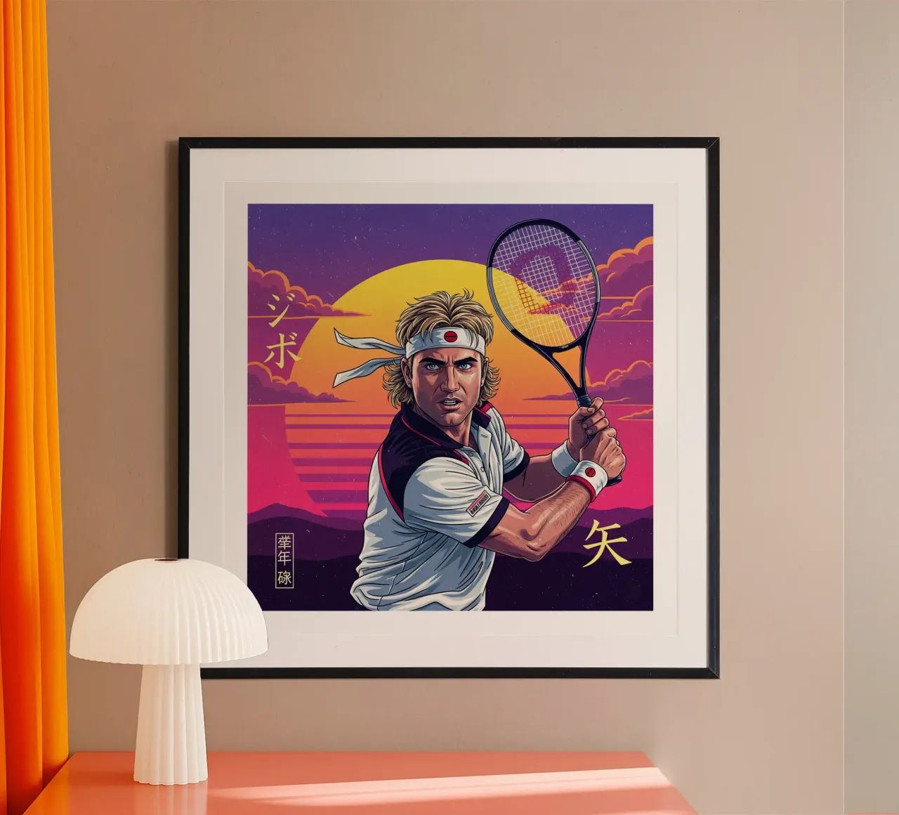 Andre Agassi - Retroarte giapponese #2 poster con telaio in plastica da Lembayung art