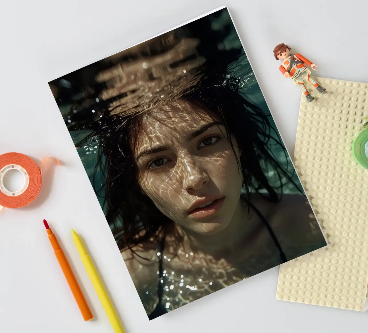 Woman's Face Underwater with Refracted Light Patterns notebook by DesignDoodle