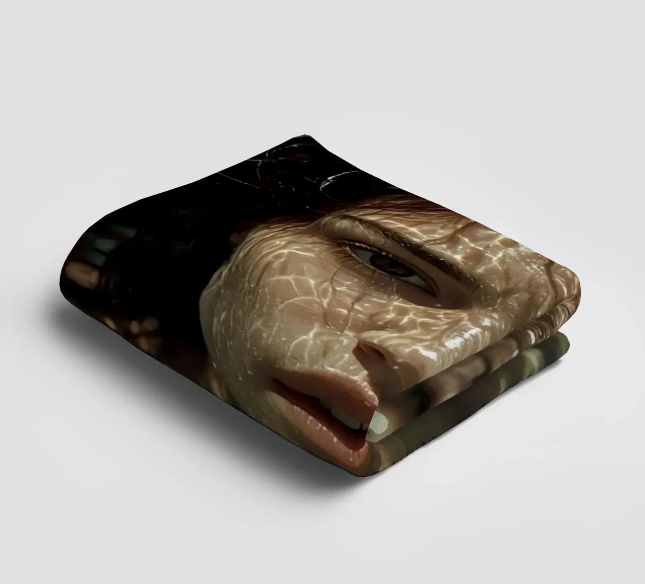 Woman's Face Underwater with Refracted Light Patterns towel by DesignDoodle