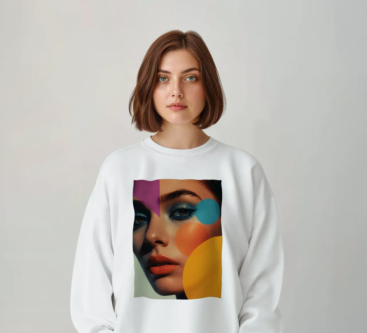 Volto di donna con ombretto blu e sovrapposizione geometrica felpa da DesignDoodle