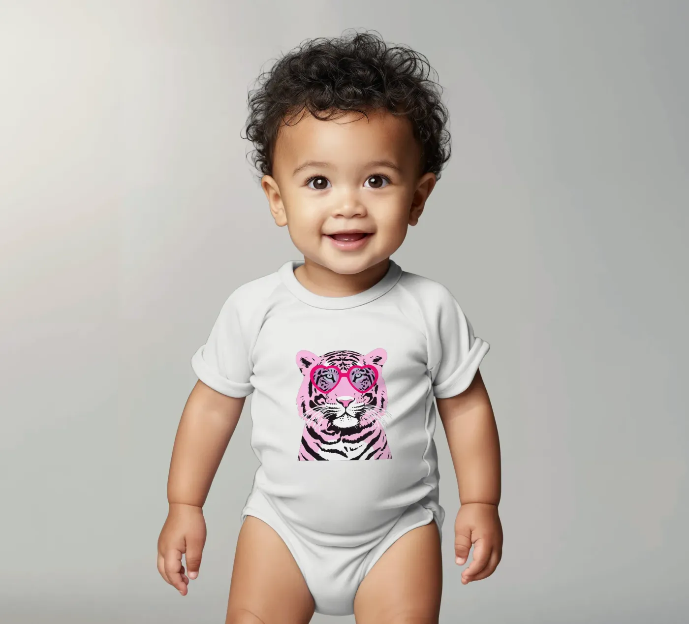 Funky Tiger short-sleeve baby romper by Asha Designs