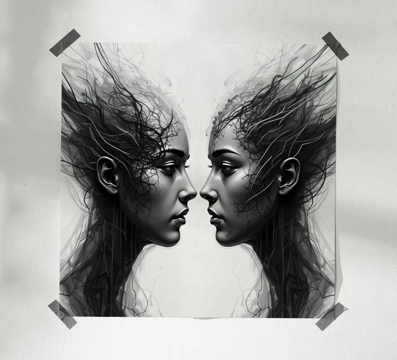 Immagine_specchio_grigio_9 poster con telaio in legno da AI-Portraits by LK