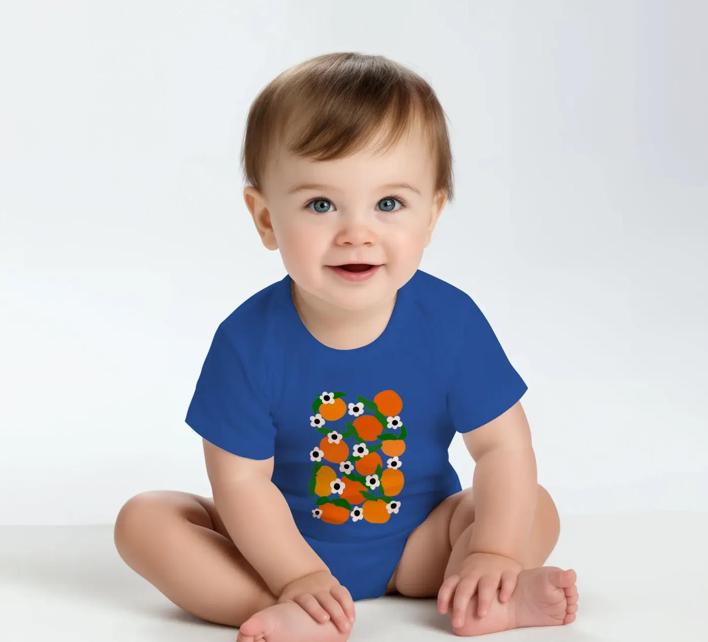 Blooming tangerines short-sleeve baby romper by TijanaArtStudio88