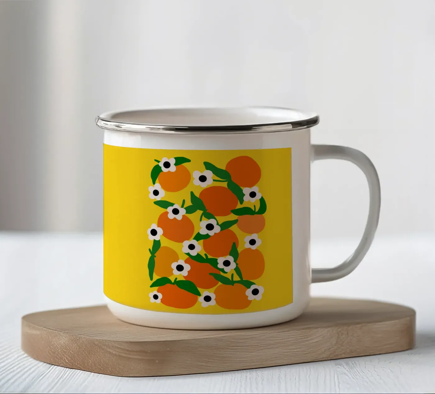 Blooming tangerines emaille mok van TijanaArtStudio88