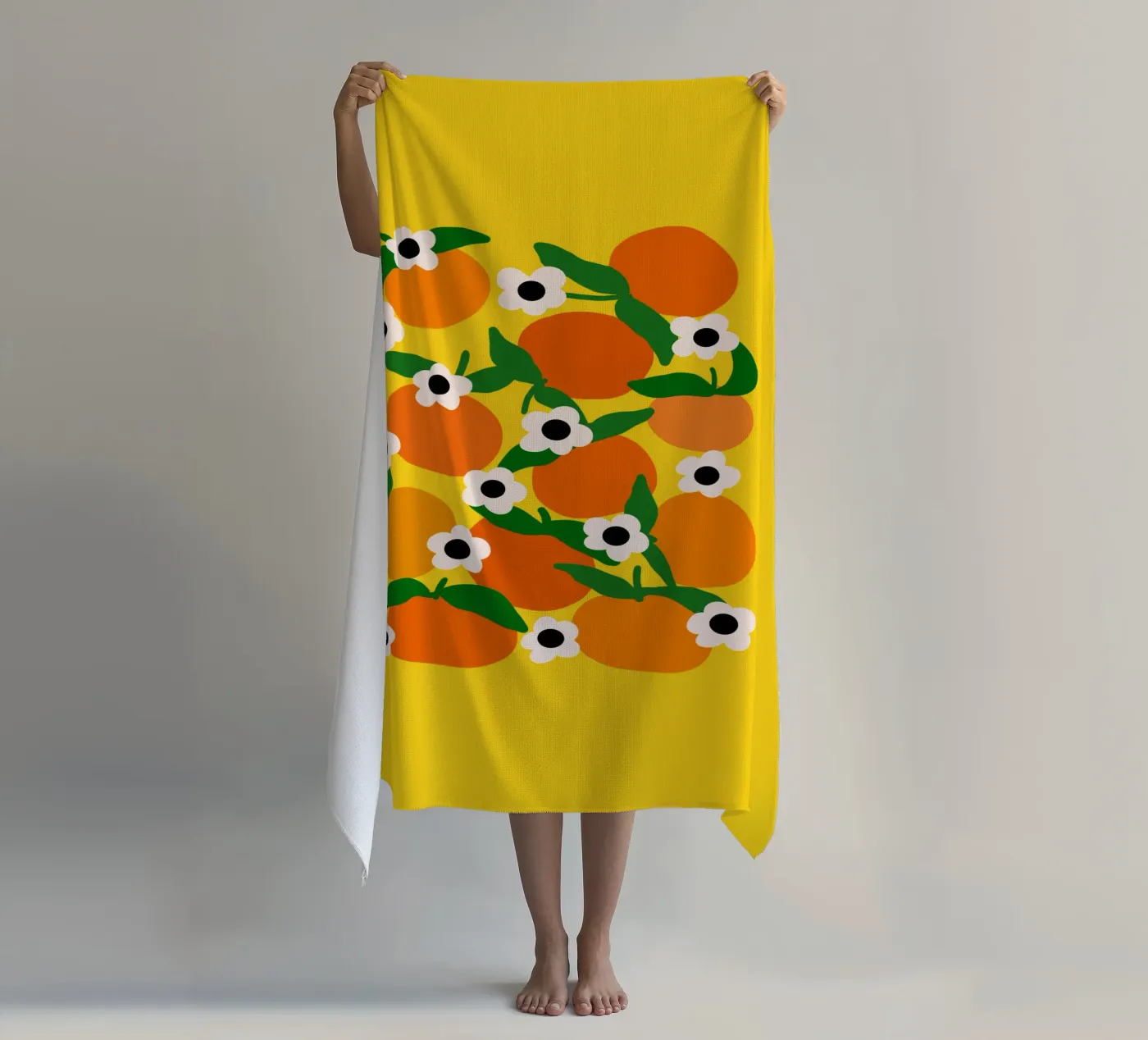 Blooming tangerines beach towel by TijanaArtStudio88