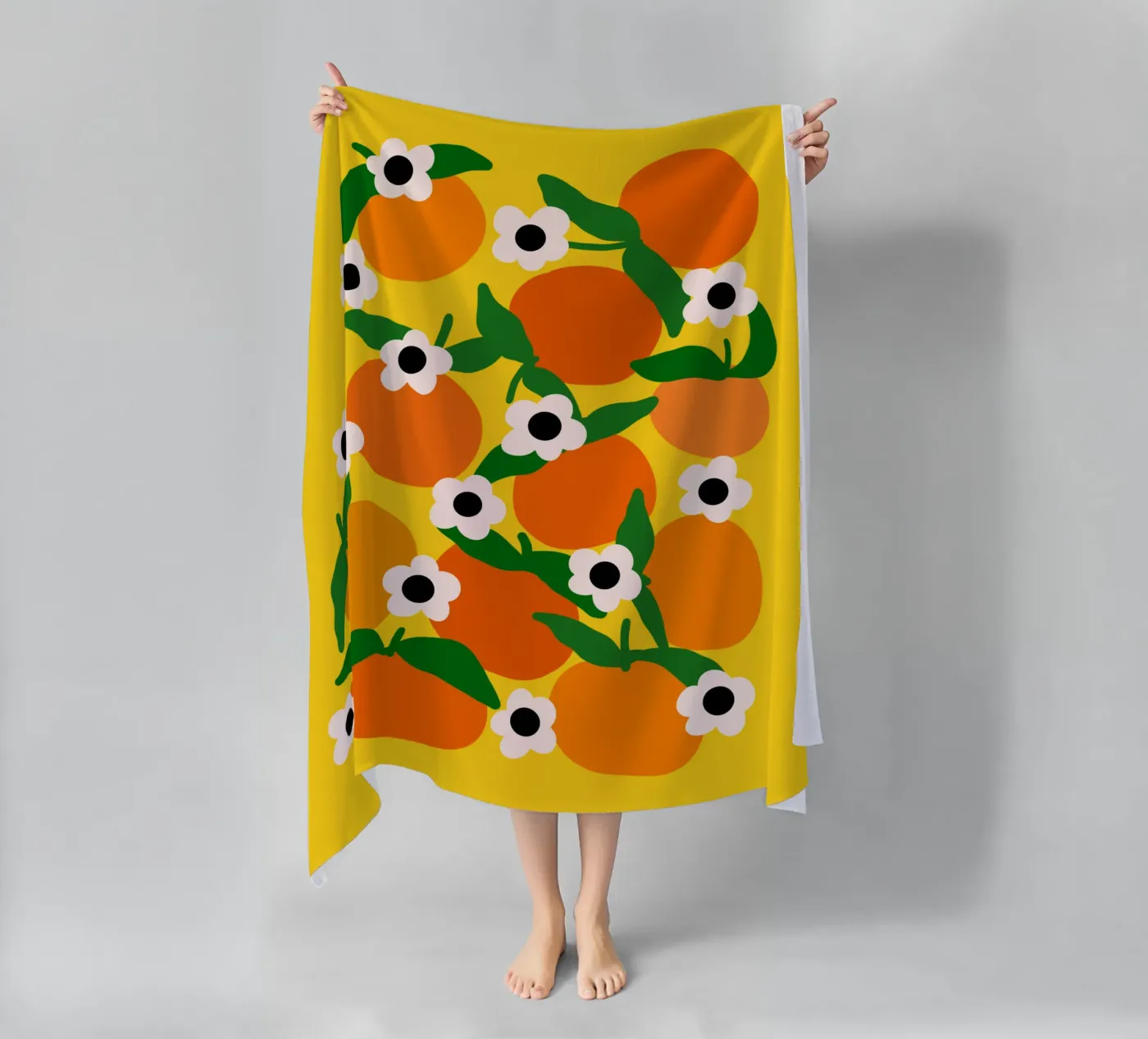 Blooming tangerines beach towel by TijanaArtStudio88