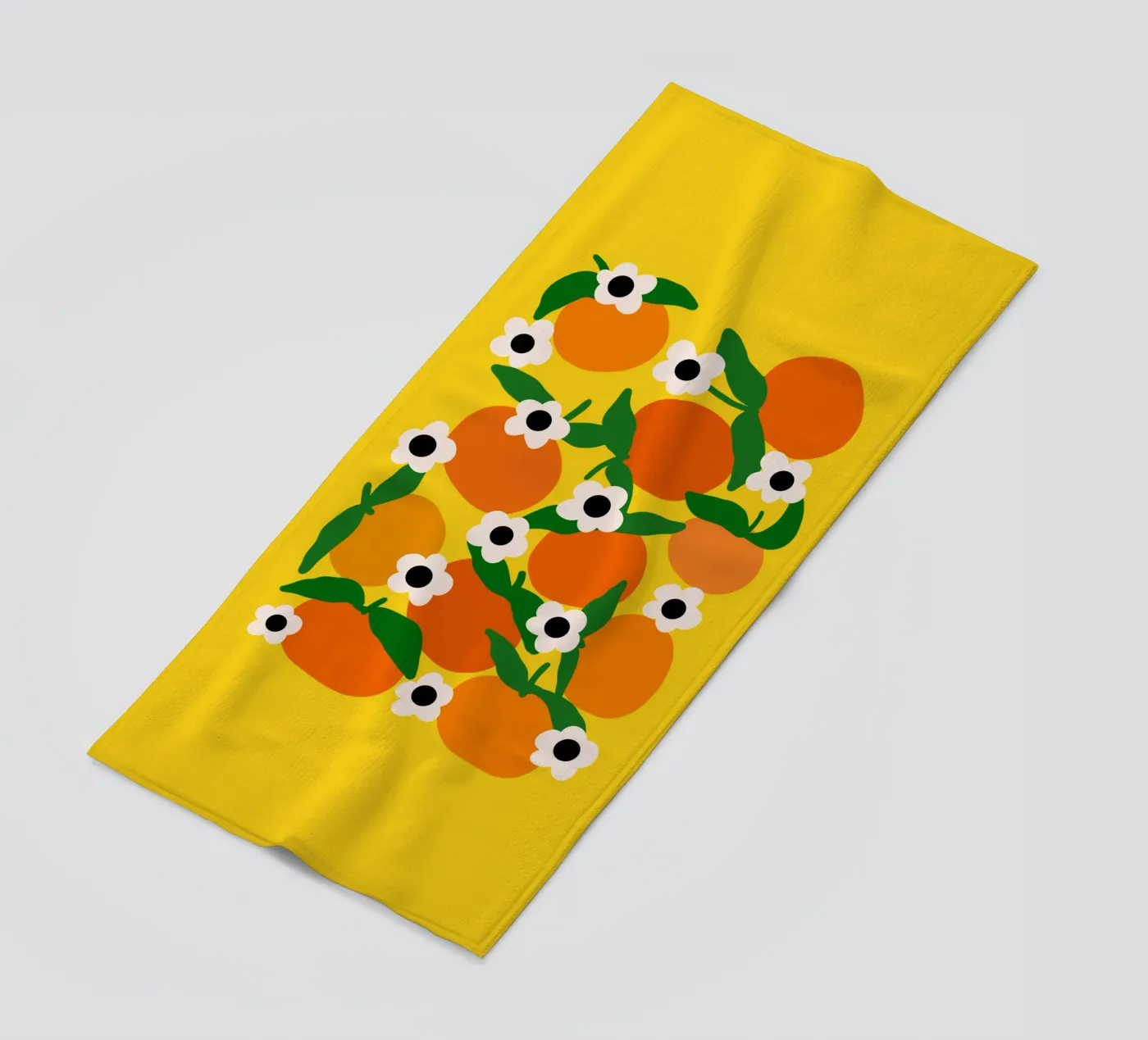 Blooming tangerines beach towel by TijanaArtStudio88