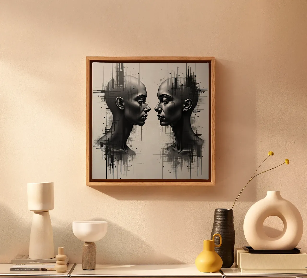 Mirror_image_grey_10 canvas with Floater frame by AI-Portraits by LK