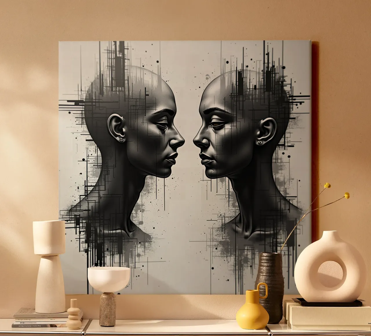 Mirror_image_grey_10 canvas with Floater frame by AI-Portraits by LK