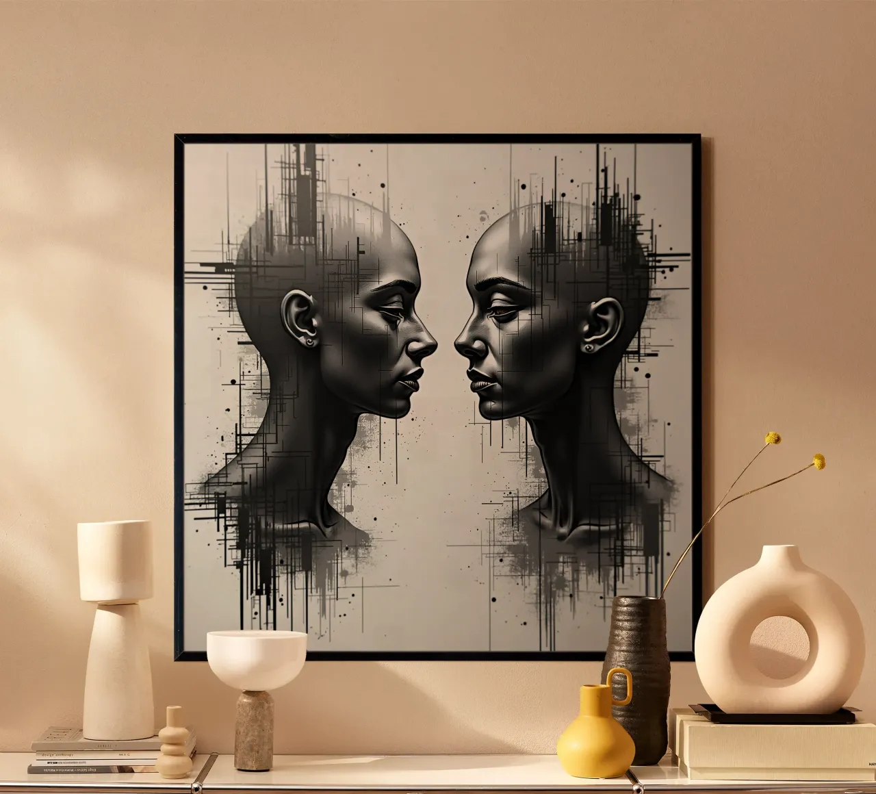 Immagine_specchio_grigio_10 poster con telaio in alluminio da AI-Portraits by LK