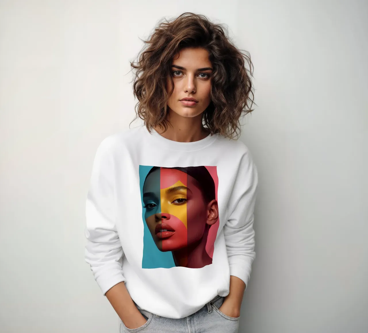 Woman's Face with Four Color Block Sections sweatshirt by DesignDoodle