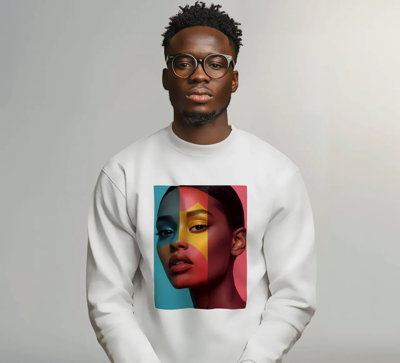 Woman's Face with Four Color Block Sections sweatshirt by DesignDoodle
