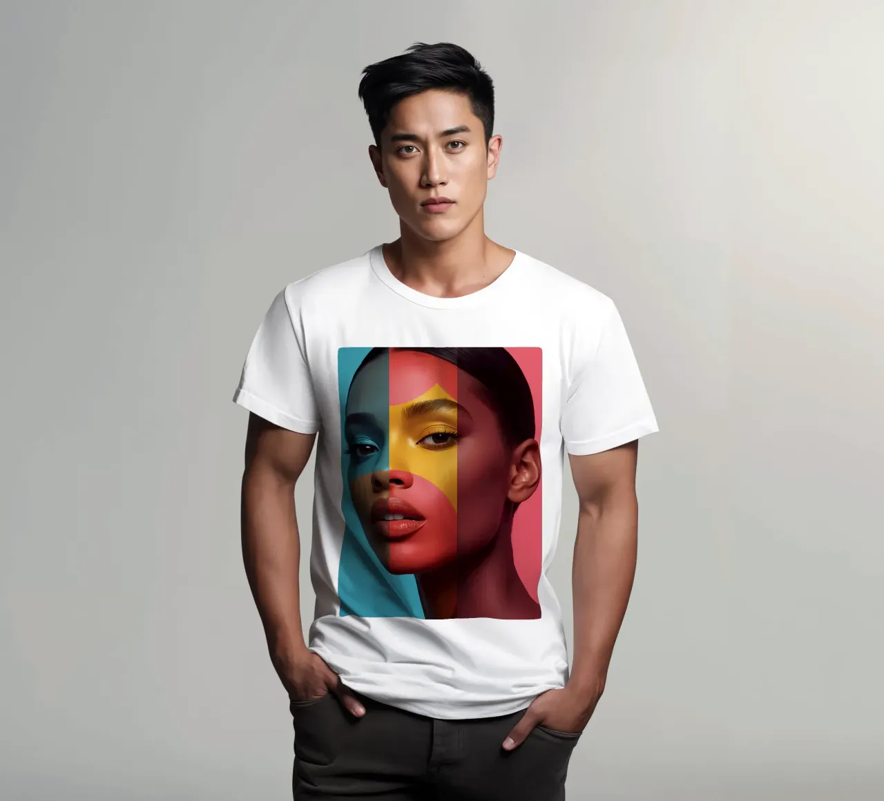 Woman's Face with Four Color Block Sections t-shirt by DesignDoodle