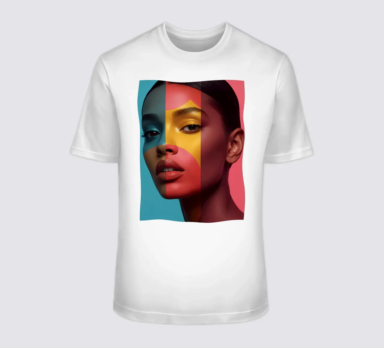 Woman's Face with Four Color Block Sections t-shirt by DesignDoodle