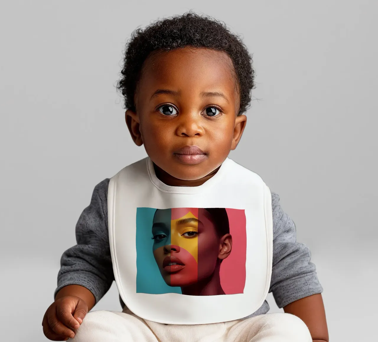 Woman's Face with Four Color Block Sections baby bib by DesignDoodle