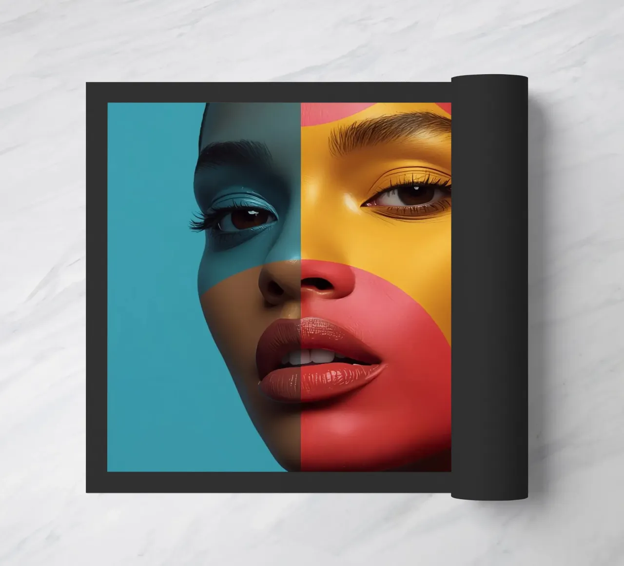 Woman's Face with Four Color Block Sections doormat by DesignDoodle