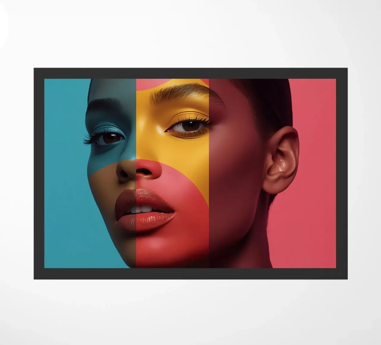 Woman's Face with Four Color Block Sections doormat by DesignDoodle