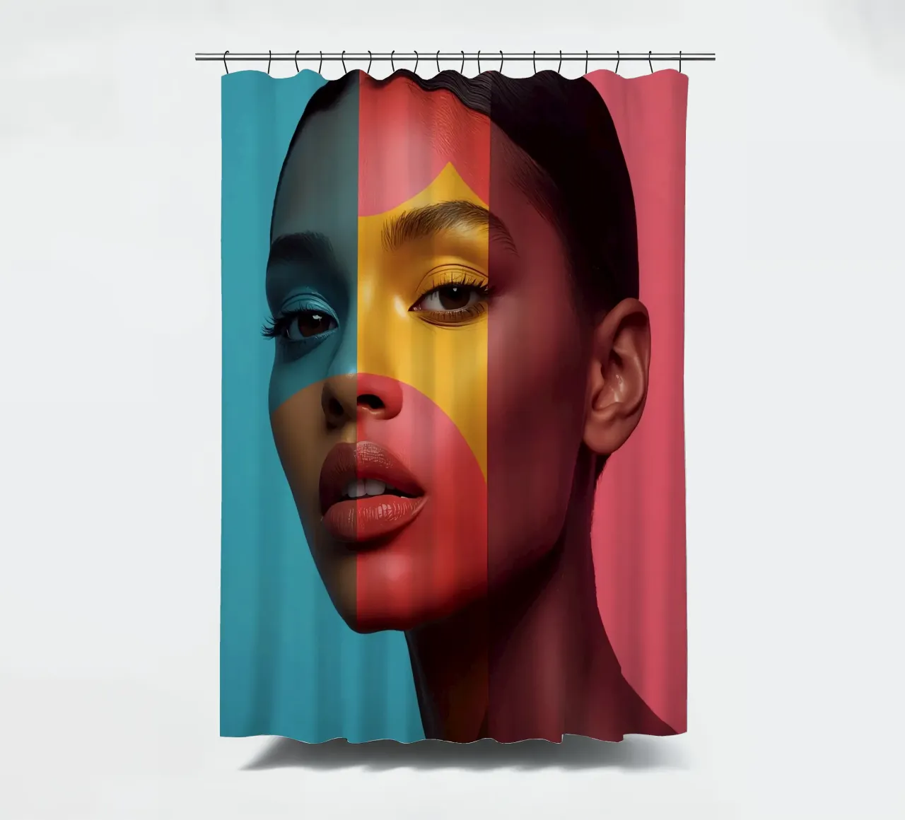 Woman's Face with Four Color Block Sections shower curtain by DesignDoodle