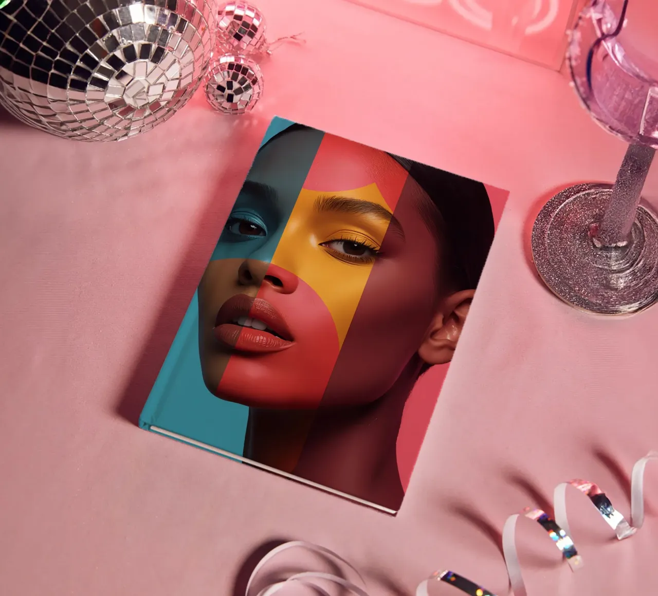 Woman's Face with Four Color Block Sections notebook by DesignDoodle