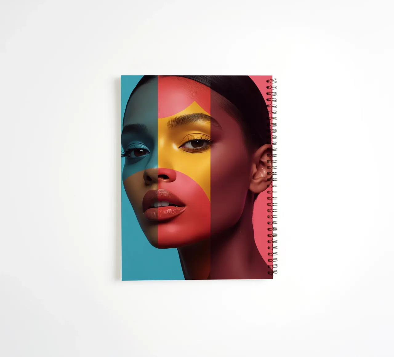 Woman's Face with Four Color Block Sections spiral notebook by DesignDoodle